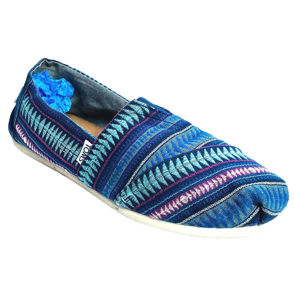 Toms Alpargata Ballet Flats Aztec Tribal 9.5 Fabric Embroider Blanket Soft Blue
